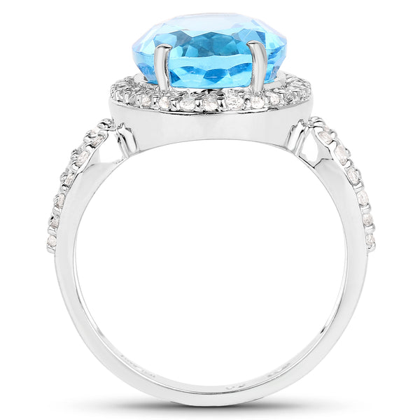 6.03 Carat Genuine Swiss Blue Topaz & White Topaz .925 Sterling Silver Ring