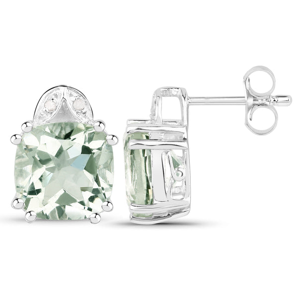 7.02 Carat Genuine Green Amethyst & White Diamond .925 Sterling Silver Earrings