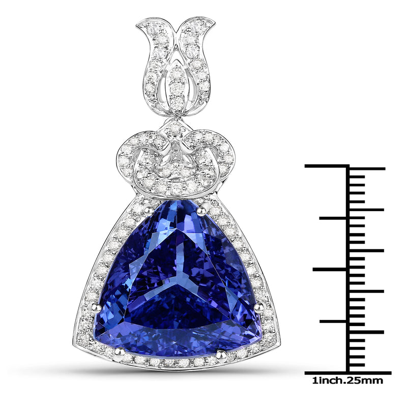 36.73 Carat Genuine Tanzanite and White Diamond 18K White Gold Pendant