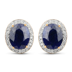 4.77 Carat Dyed Sapphire and White Diamond 14K Yellow Gold Earrings