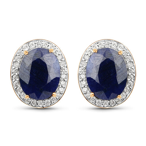 4.77 Carat Dyed Sapphire and White Diamond 14K Yellow Gold Earrings