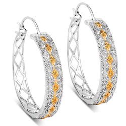 0.31 Carat Genuine White Diamond and Yellow Diamond .925 Sterling Silver Earrings