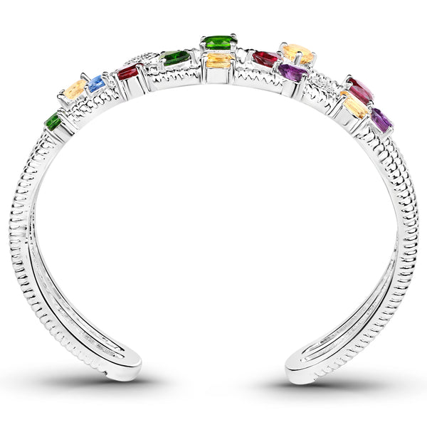 4.75 Carat Genuine Multi Stones .925 Sterling Silver Cuff Bangle