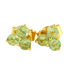 Solid Gold Prong Set Peridot Stud Earrings Fine Jewelry For Women Gift