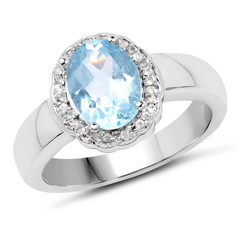 2.58 Carat Genuine  Blue Topaz and White Topaz .925 Sterling Silver Ring