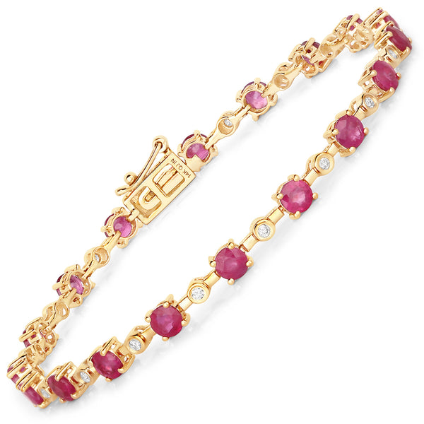 4.88 Carat Genuine Ruby and White Diamond 14K Yellow Gold Bracelet