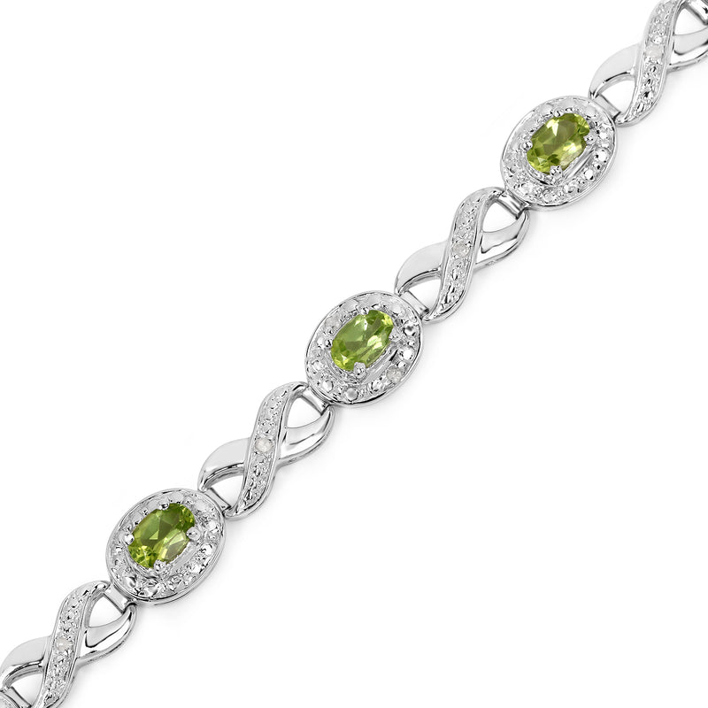 3.74 Carat Genuine Peridot and White Diamond .925 Sterling Silver Bracelet