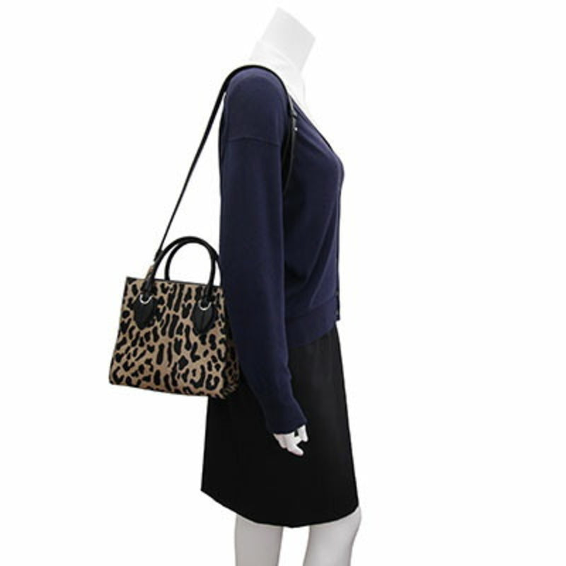 Tods 2WAY Handbag Bash Black Harako Tote Bag Shoulder Leopard