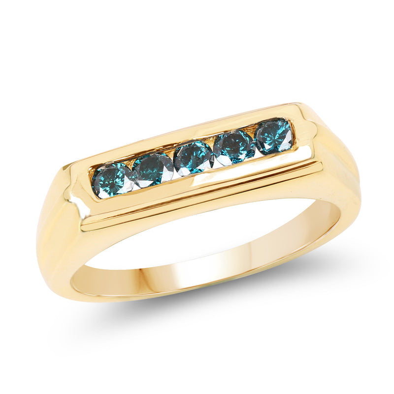 14K Yellow Gold Plated 0.40 Carat Genuine Blue Diamond .925 Sterling Silver Ring