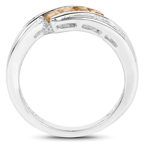0.43 Carat Genuine Citrine and White Topaz .925 Sterling Silver Ring