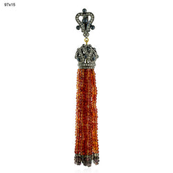 18 k Gold Spinal/Sapphire Tassel Pendant Pave Set Diamond 925 Sterling Silver