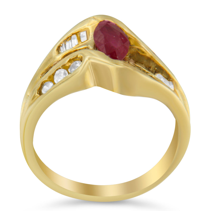 10K Yellow Gold 7/8ct TDW Diamond and Ruby Bypass Ring (I-J I2-I3)