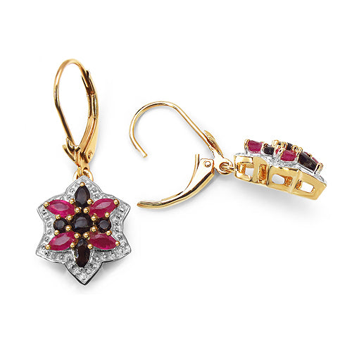 14K Yellow Gold Plated 1.70 Carat Genuine Ruby & Smoky Topaz .925 Sterling Silver Earrings