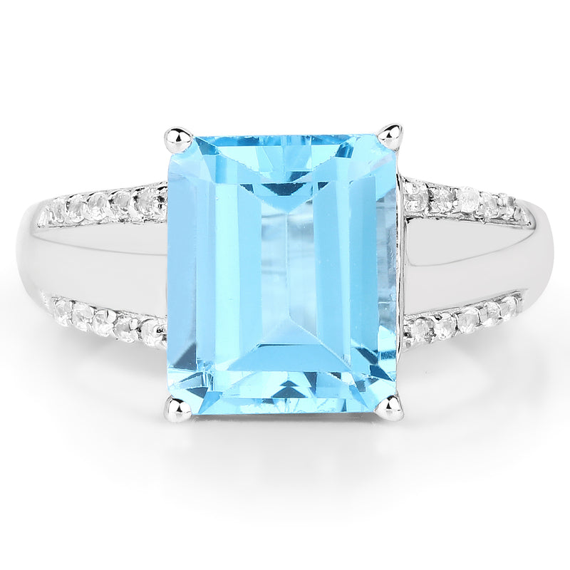 5.78 Carat Genuine Swiss Blue Topaz and White Topaz .925 Sterling Silver Ring