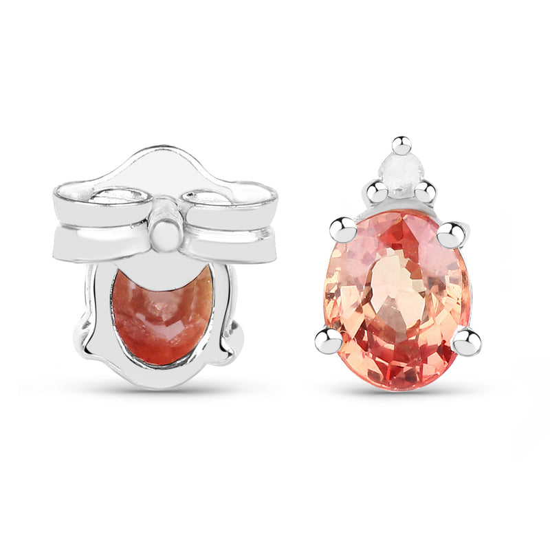 0.78 Carat Genuine Orange Sapphire and White Diamond .925 Sterling Silver Earrings