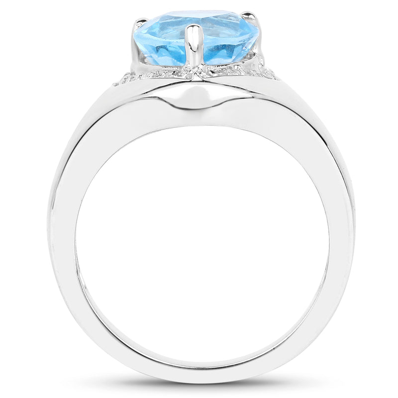 2.23 Carat Genuine Swiss Blue Topaz and White Topaz .925 Sterling Silver Ring