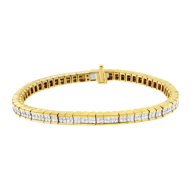 14K Yellow Gold 4 5/8 Cttw Invisible Set Princess-Cut Diamond ID Tennis Bracelet (I-J, SI1-SI2) - 7"