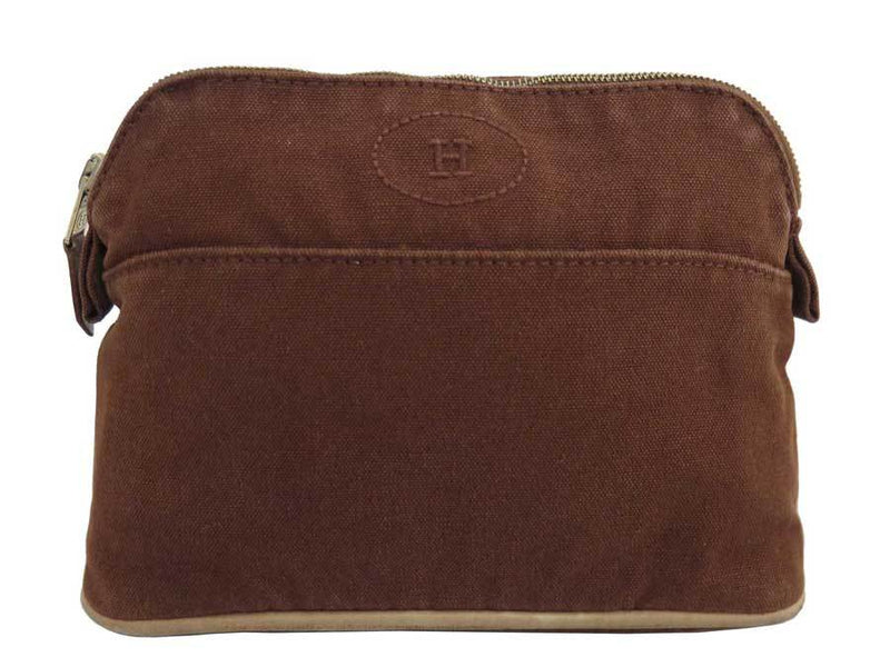 Hermes HERMES Multi-Case Bored Pouch Brown Gold Metal Fittings Cotton Makeup Womens Mens
