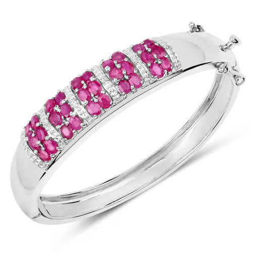 6.65 Carat Genuine Ruby and White Topaz .925 Sterling Silver Bracelet