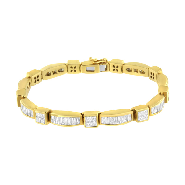 14K Yellow Gold Multi--Cut Diamond Box Square Link Bracelet(7.33 cttw,H-I Color,SI1-SI2 Clarity)