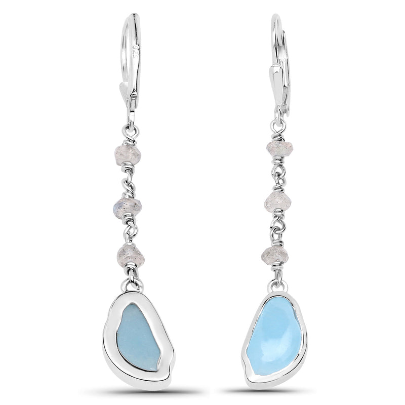 5.53 Carat Genuine Aquamarine and Labradorite .925 Sterling Silver Earrings