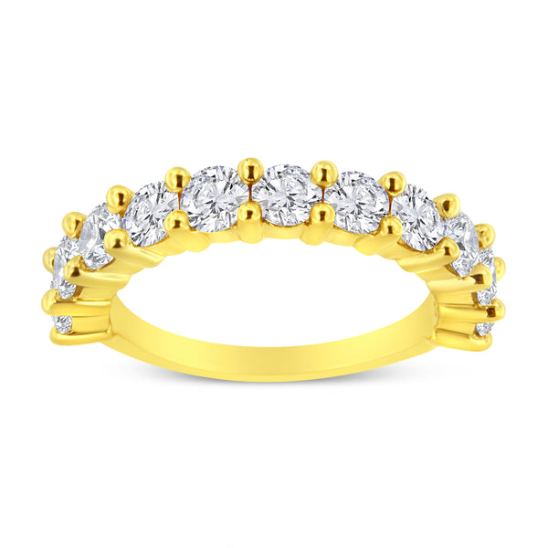 14K Yellow Gold Plated .925 Sterling Silver 1.00 Cttw Round-Cut Diamond 11 Stone Wedding Band Ring (J-K Color, I1-I2 Clarity) - Size 7