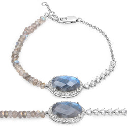 17.49 Carat Genuine Labradorite and White Topaz .925 Sterling Silver Bracelet