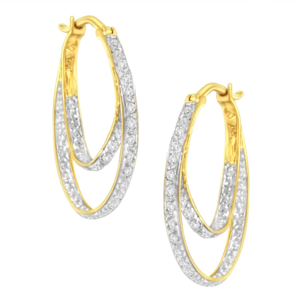 10K Yellow Gold 1/4 cttw Diamond Double Hoop Earrings (I-J Clarity, I2-I3 Color)