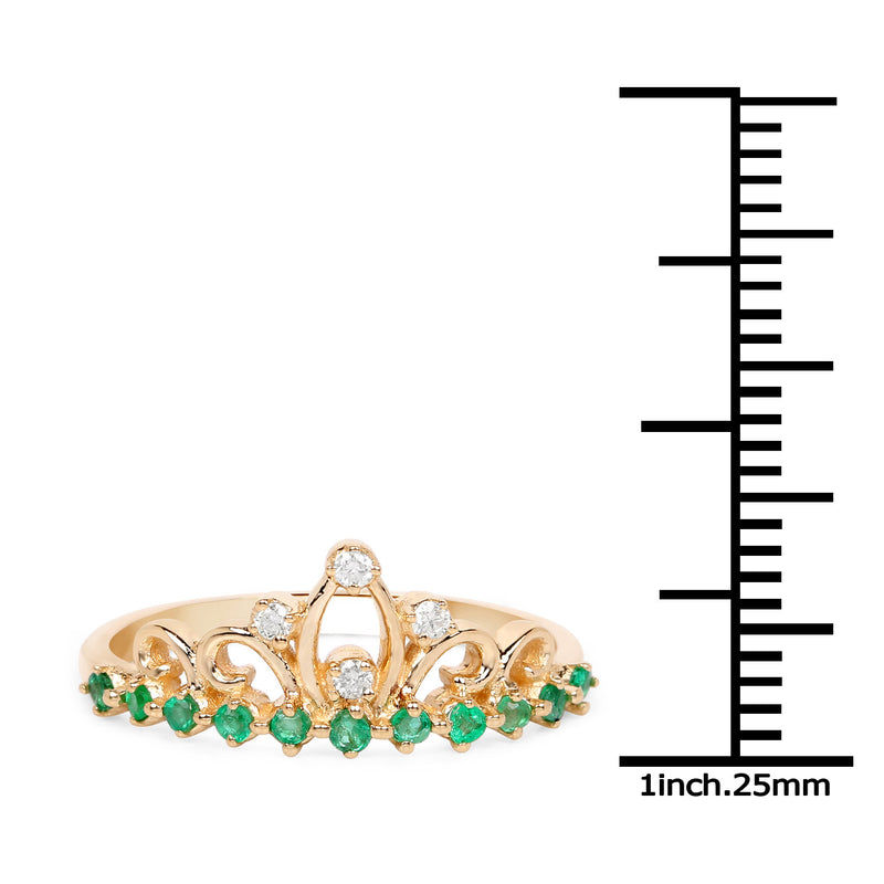 0.28 Carat Genuine Zambian Emerald and White Diamond 14K Yellow Gold Ring