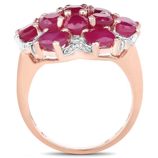 14K Rose Gold Plated 4.52 Carat Genuine Glass Filled Ruby .925 Sterling Silver Ring