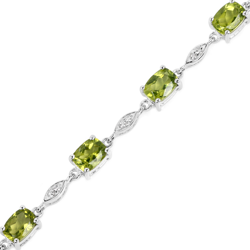 6.21 Carat Genuine Peridot and White Topaz .925 Sterling Silver Bracelet