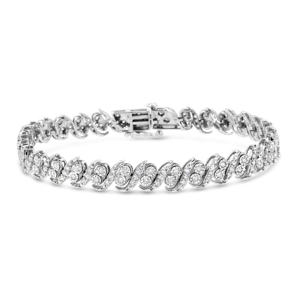 .925 Sterling Silver 2.0 Cttw Round-Cut Diamond "S" Link Bracelet (I-J Color, I3 Clarity) - 7.25"