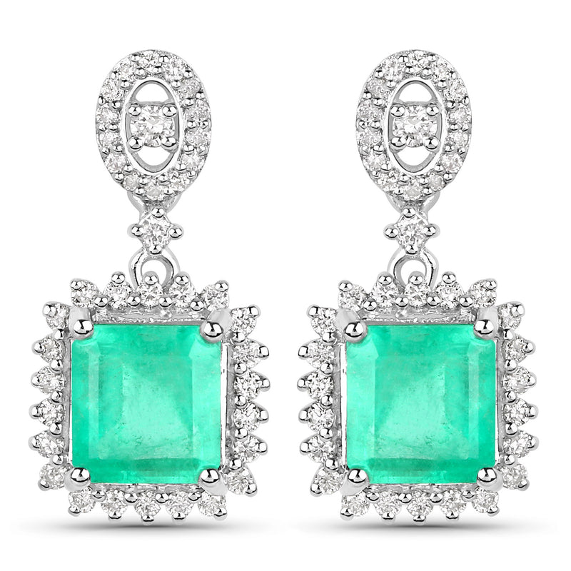 2.16 Carat Genuine Colombian Emerald and White Diamond 14K White Gold Earrings