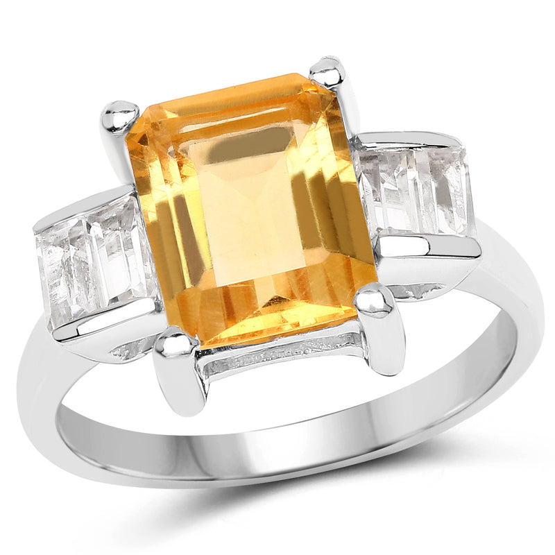 3.27 Carat Genuine Citrine and White Topaz .925 Sterling Silver Ring