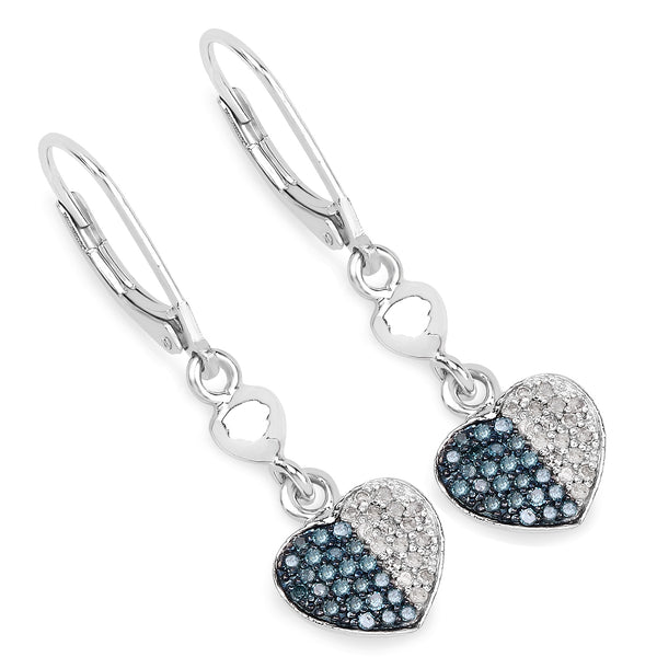 0.42 Carat Genuine Blue Diamond and White Diamond .925 Sterling Silver Earrings