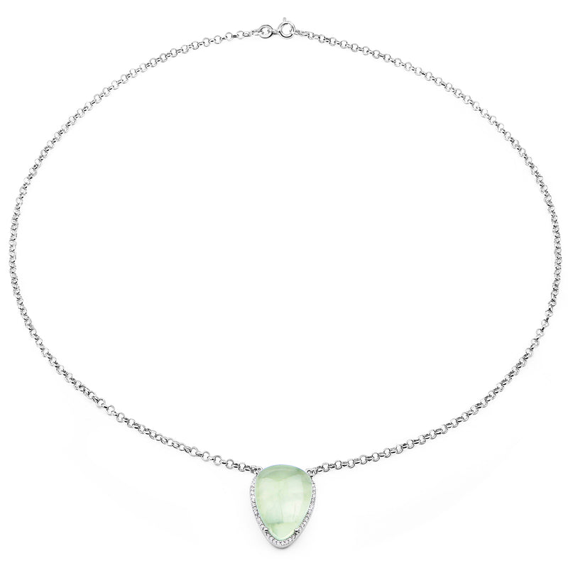 10.77 Carat Genuine Prehnite And White Topaz .925 Sterling Silver Pendant