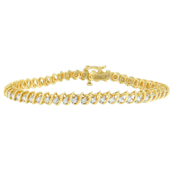 14K Yellow Gold Round Cut Bonded Diamond Bracelet (2 cttw, I-J Color, I1-I2 Clarity)