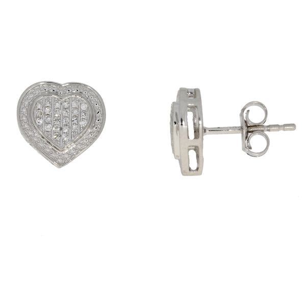 Natural .13ct Diamond Heart Earrings 14KT White Gold