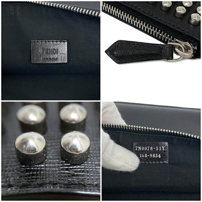 Fendi Clutch Bag Black Silver Red Monster 7N0078 Leather Studs FENDI Womens Mens