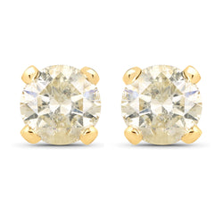 0.98 Carat Genuine LB Diamond 14K Yellow Gold Earrings