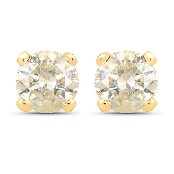 0.98 Carat Genuine LB Diamond 14K Yellow Gold Earrings