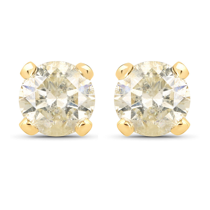 0.98 Carat Genuine LB Diamond 14K Yellow Gold Earrings