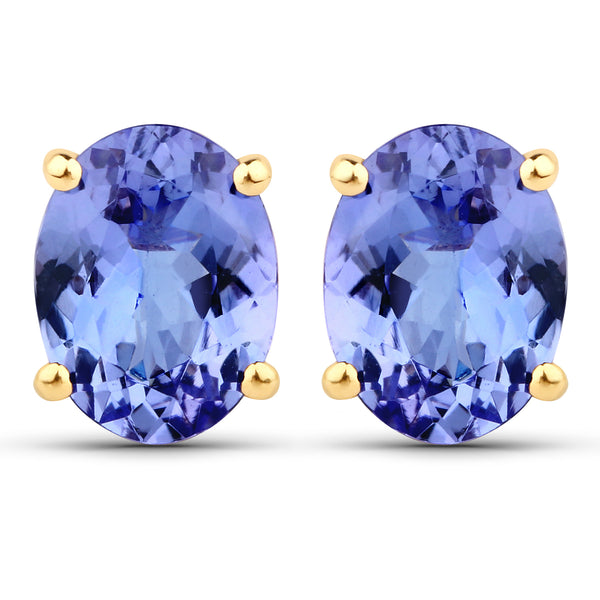 2.80 Carat Genuine Tanzanite 14K Yellow Gold Earrings