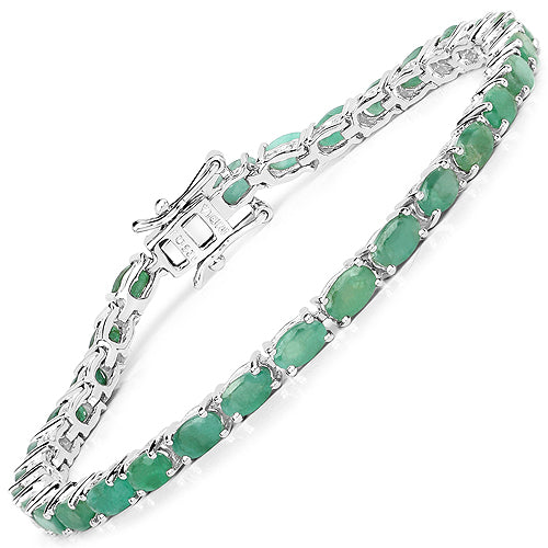 6.40 Carat Genuine Emerald .925 Sterling Silver Bracelet