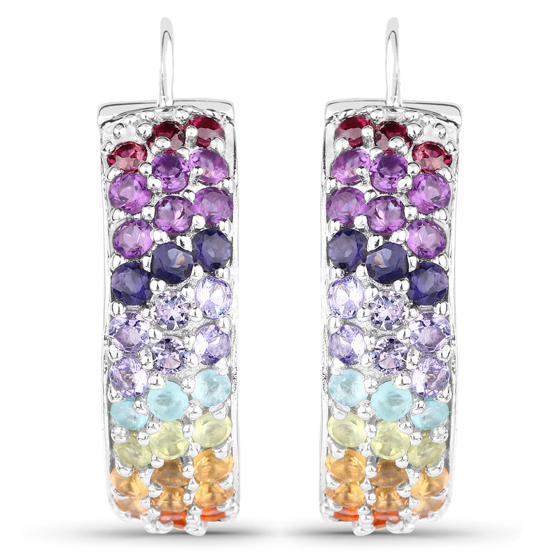 8.79 Carat Genuine Multi Stones .925 Sterling Silver Earrings