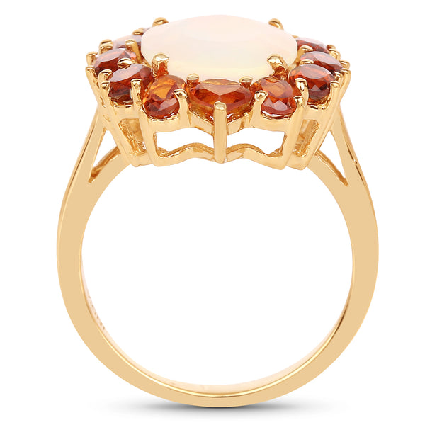 14K Yellow Gold Plated 4.60 Carat Genuine Ethiopian Opal & Madeira Citrine .925 Sterling Silver Ring