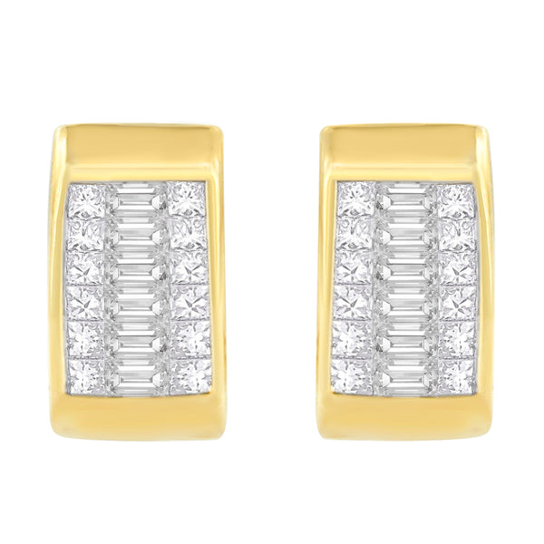 14K Yellow Gold 1ct. TDW Baguette and Princess-cut Diamond Earrings (H-IVS1-VS2)