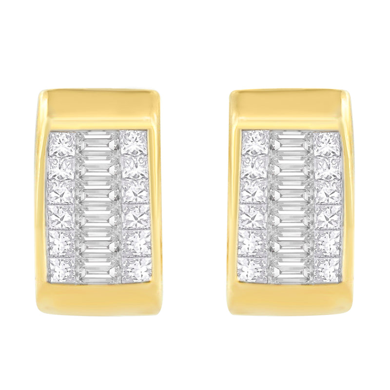 14K Yellow Gold 1ct. TDW Baguette and Princess-cut Diamond Earrings (H-IVS1-VS2)