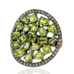 Peridot Diamond Cluster Ring Women's Gift 925 Sterling Silver 18k Gold Jewelry