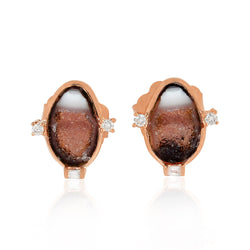 0.13ct Studded Diamond & Geode Stud Earrings 18k Rose Gold Handmade Jewelry